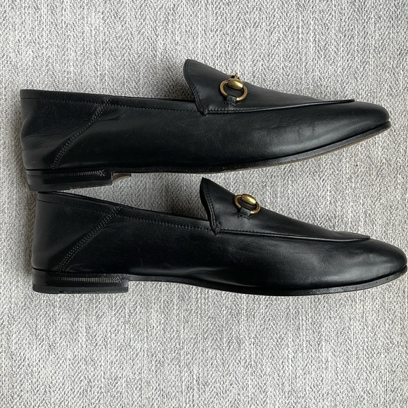 Gucci Brixton Black Leather Goldtone Horsebit Hardware Foldable Loafer Mule - Picture 7 of 15